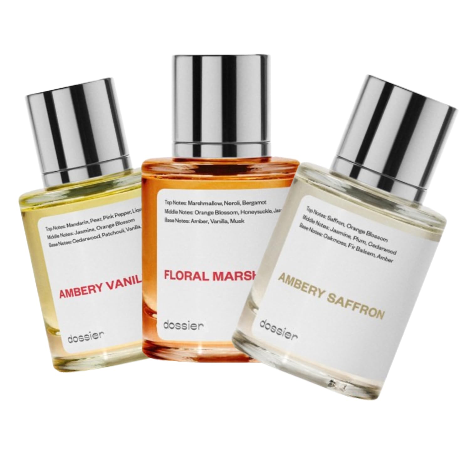 Dossier - PACK OF 3 - Eau de Parfum - Ambery Saffron - Floral Marshmallow - Ambery Vanila - Perfume Luxury - Pure Infused - Paraben Free - Vegan - Feminin - For Women - Fragrance 1,70z (Spray 50ml)