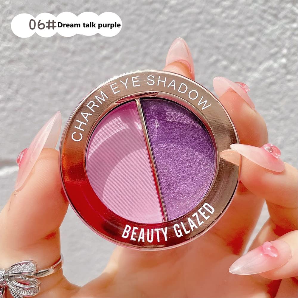 Double color eye shadow, high pigment eye makeup palette, matte shimmer metal eye shadow powder, waterproof and durable color eye makeup (06#Dream talk purple) - Image 3