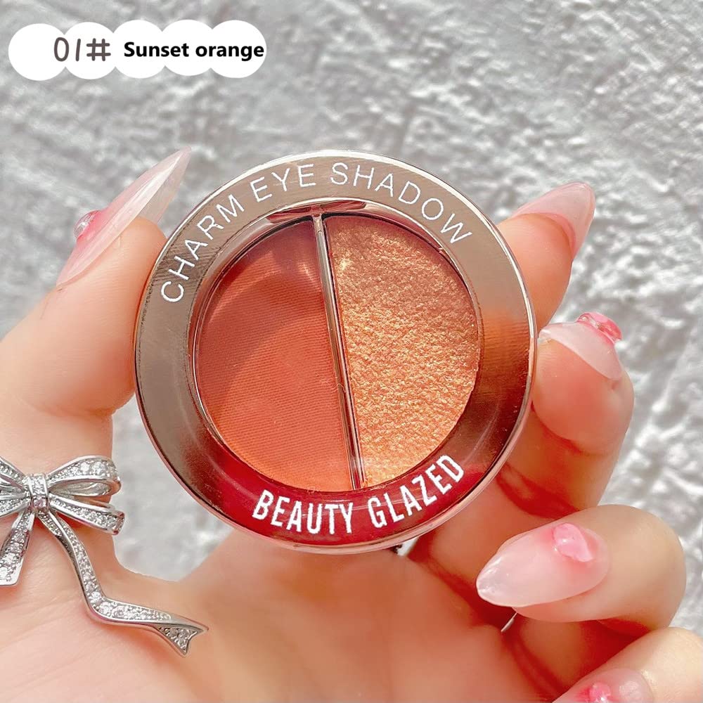 Double Color Eye Shadow Palette, High Pigment Makeup, Matte Shimmer Metal, Waterproof & Durable (01#Sunset Orange) - Image 6
