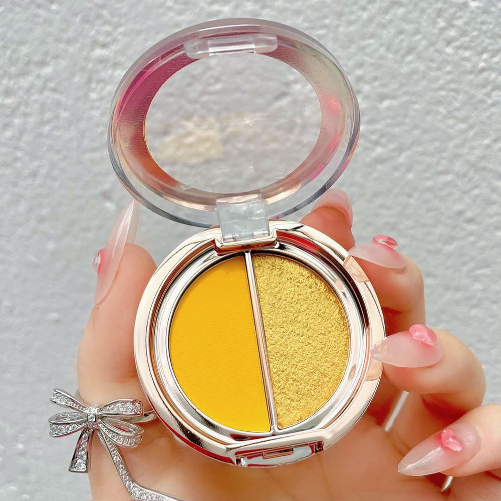Double Color Eye Shadow Palette: Matte Shimmer Metal Eye Makeup Powder, Waterproof & Durable (07#Sunrise Yellow) - Image 3