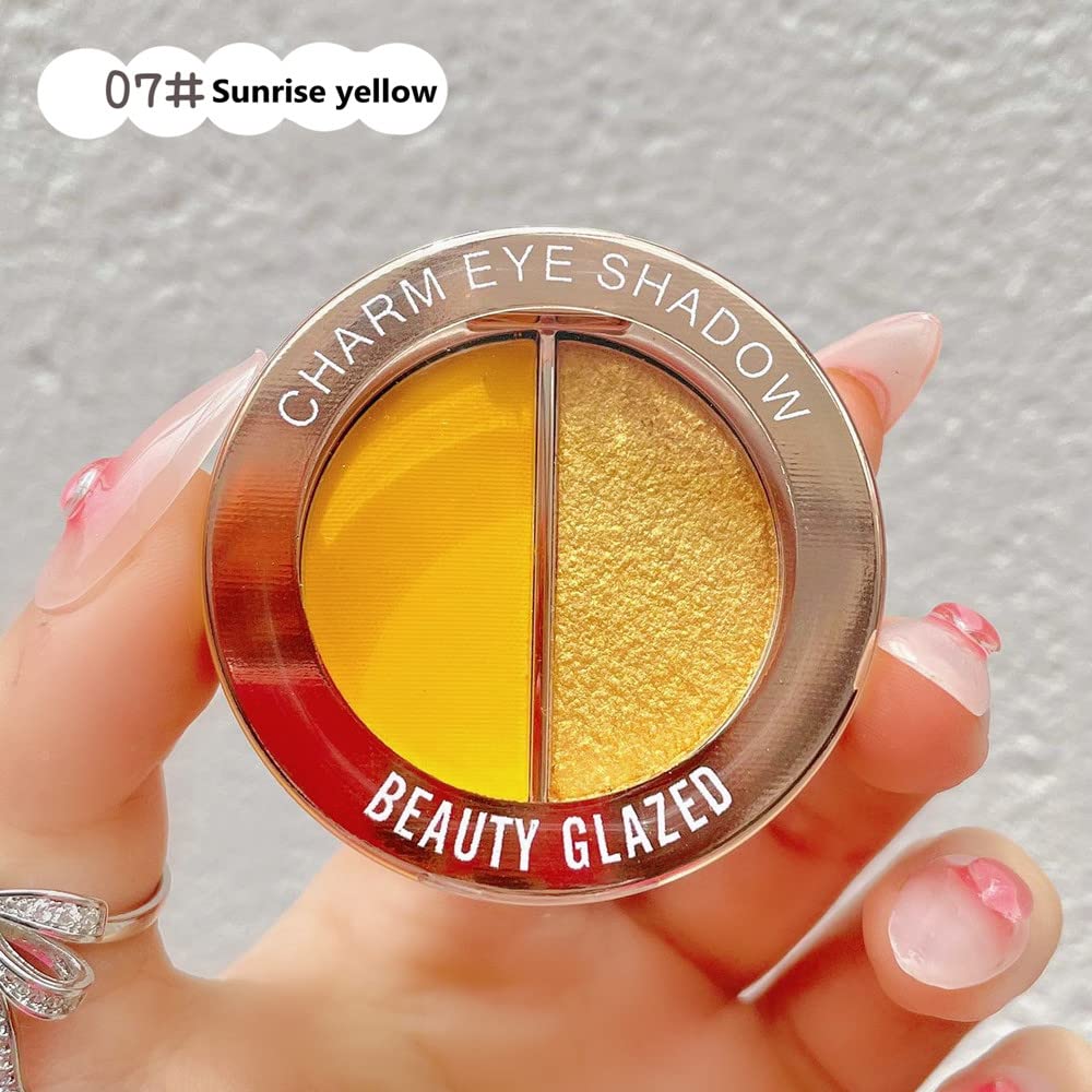 Double Color Eye Shadow Palette: Matte Shimmer Metal Eye Makeup Powder, Waterproof & Durable (07#Sunrise Yellow) - Image 6