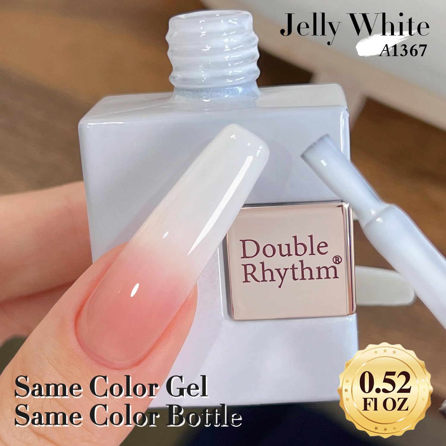Double Rhythm Translucent Gel Polish Sheer Neutral Natural Light Milky Same Color Same Bottle 15ML Jelly Nail Polish Nail Art DIY at Home (Milky White-A1367) - Image 3