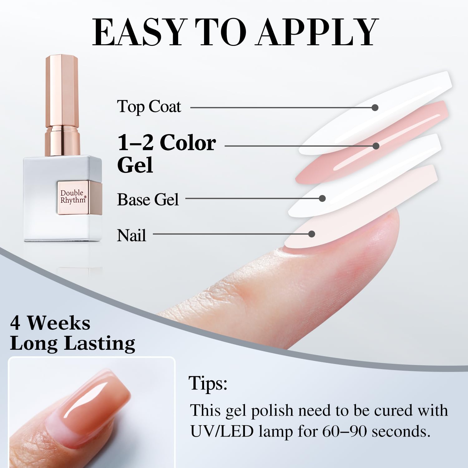 Double Rhythm Translucent Gel Polish Sheer Neutral Natural Light Milky Same Color Same Bottle 15ML Jelly Nail Polish Nail Art DIY at Home (Milky White-A1367) - Image 8
