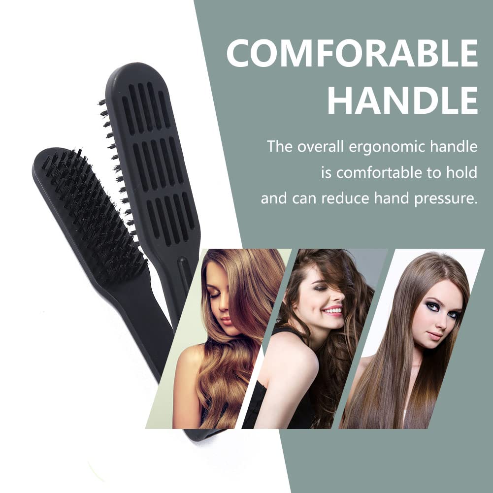 Double Sided Bristle Hair Brush, Hair Straightening Comb, Clamp Hair Brush for Smoothing and Styling, Salon Hairdressing Styling Tool for Women and Men(Black) - Image 5