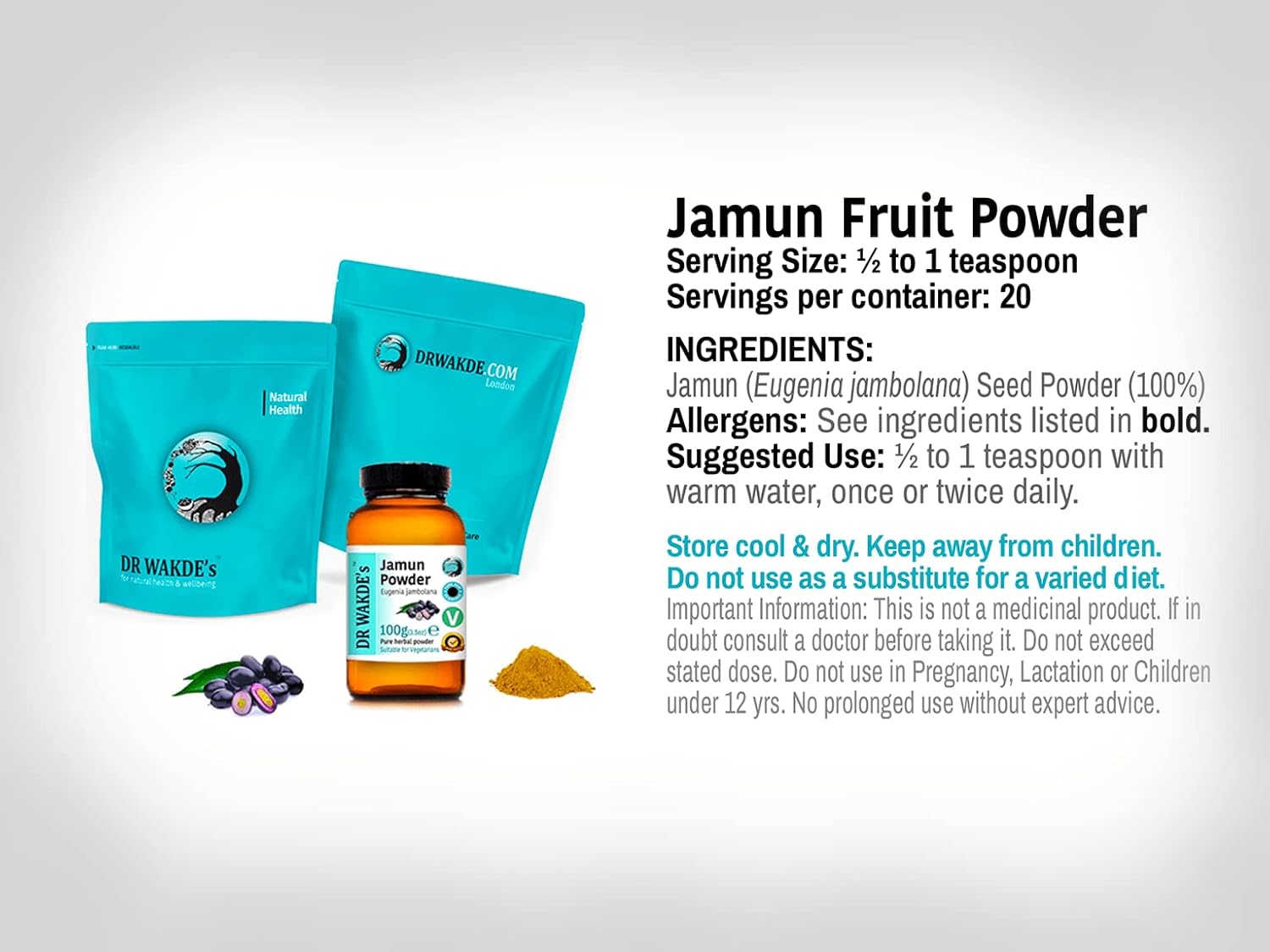 DR WAKDE'S Jamun Powder (Black Plum | Eugenia Jambolana) - 500g (1.1lb) | Pure, Raw & Dried Powder | Natural Aroma and Freshness | Fine Powder | Vegan | Premium Grade | Nothing Added, Nothing Removed - Image 2