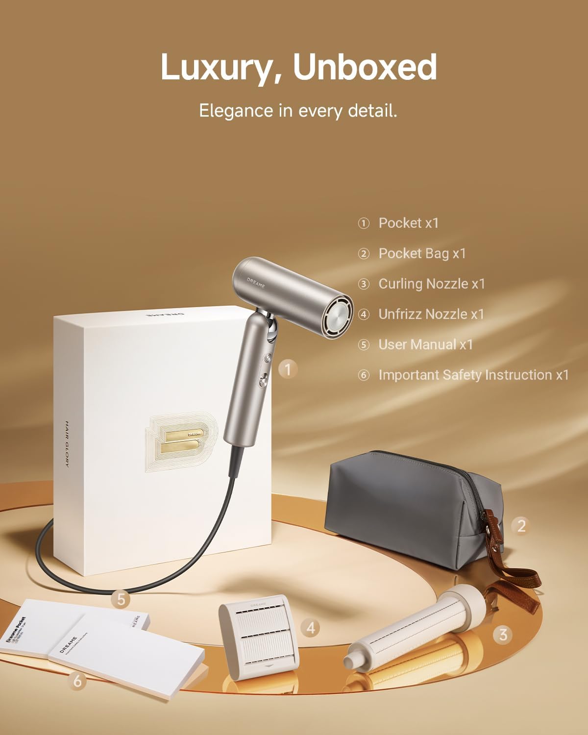 Dreame Pocket Hair Dryer - Ultra Lightweight Blow Dryer with 2 Styling Attachments, Fast Drying, High-Speed Brushless Motor, 300M Negative Ions, Low Noise, Portable for Home & Domestic Travel & Gym - Image 9