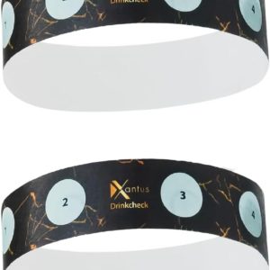Drink Check Wristband Roofie Test by Xantus | Spiked Drink Bracelet Tester Detects GHB Within 10 Seconds Test Your Drink | Spiking Protection Detector Made in USA | (2 Black Wristbands 8 Tests)