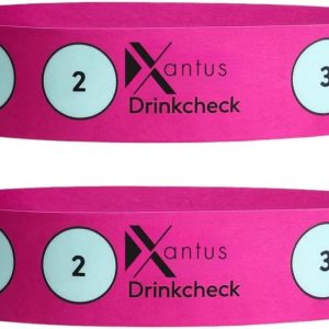 Drink Check Wristband Roofie Test by Xantus | Spiked Drink Bracelet Tester Detects GHB Within 10 Seconds Test Your Drink | Spiking Protection Detector Made in USA | (2 Pink Wristbands 8 Tests)