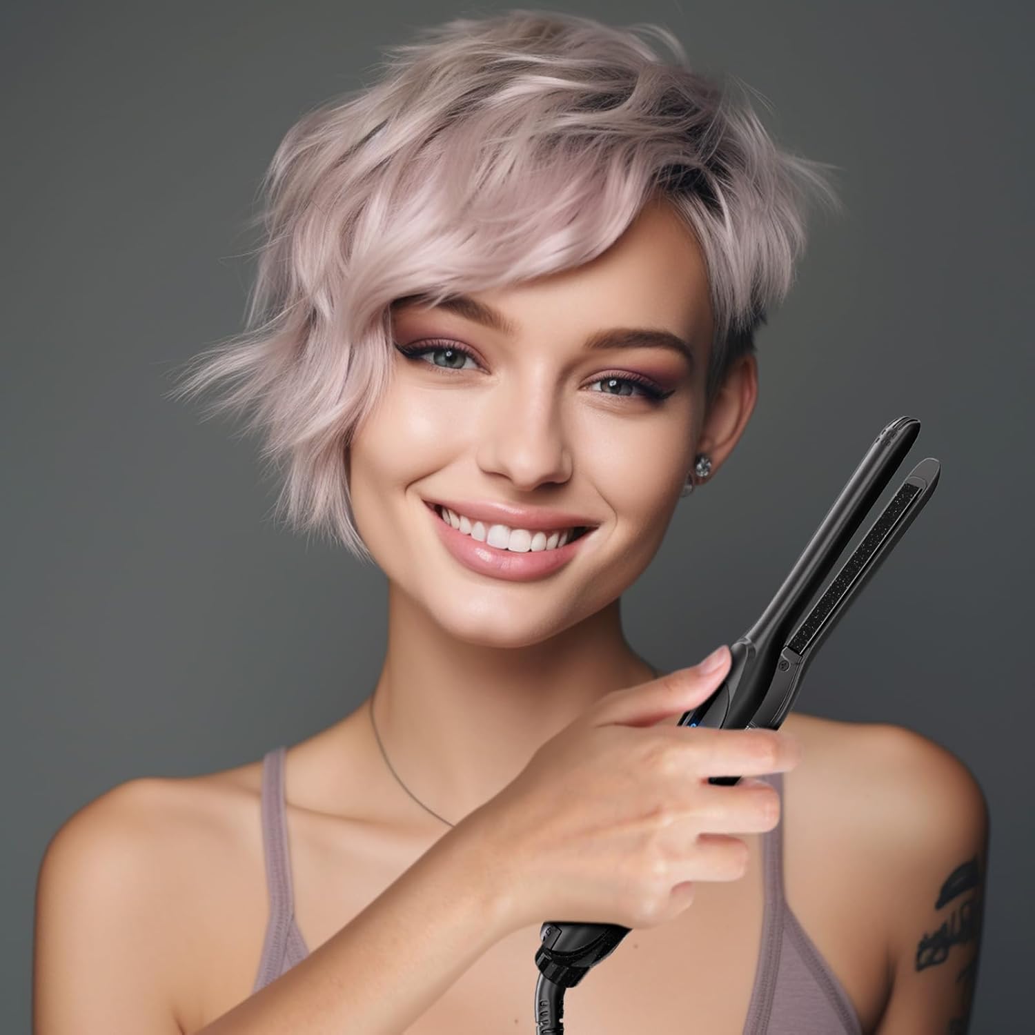 DSHOW Pencil Flat Iron, 3/10" Small Flat Irons for Short Hair, Pixie Cut and Bangs,Tourmaline Ceramic Mini Hair Straightener for Edges with Adjustable Temperature, Auto Shut Off (Black) - Image 5