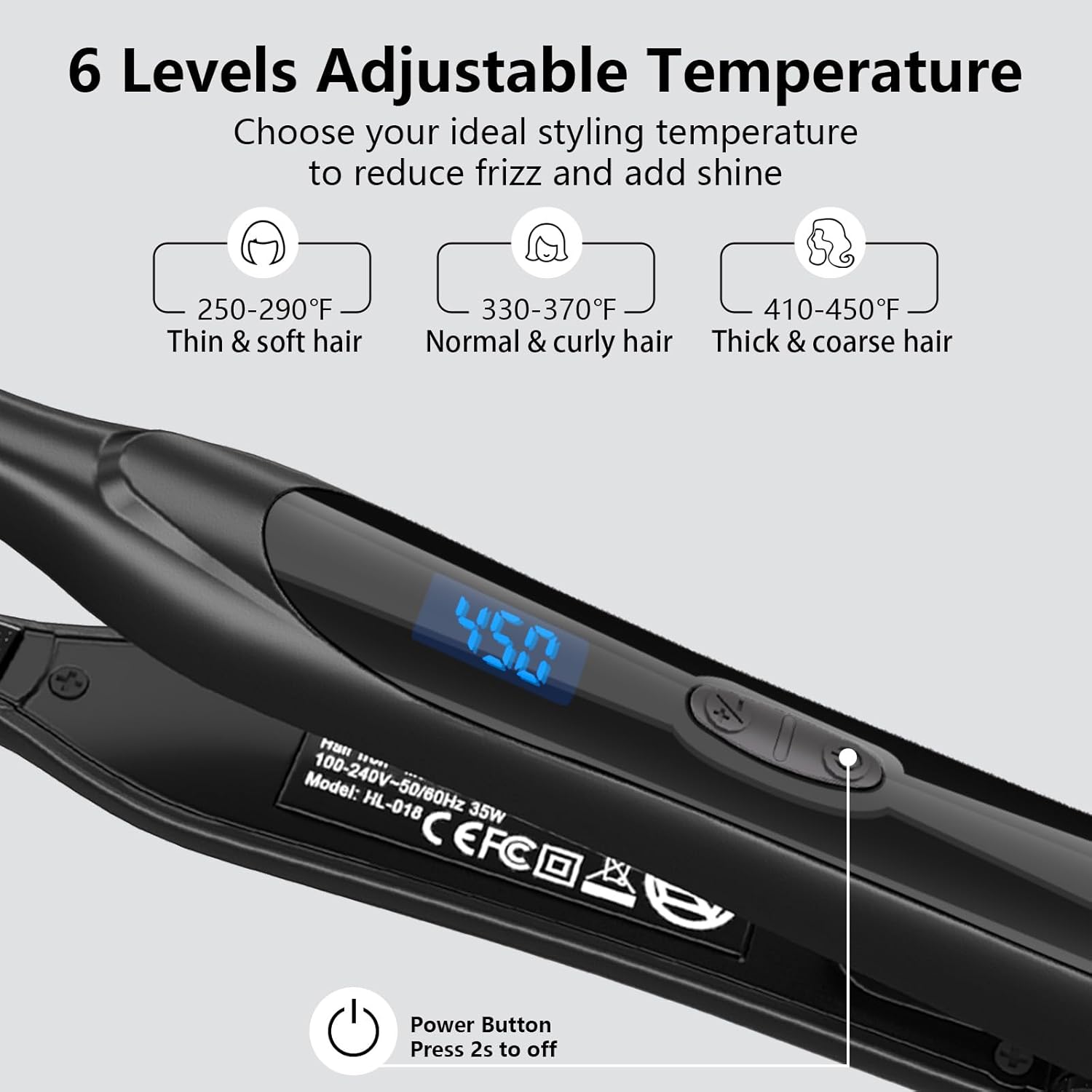 DSHOW Pencil Flat Iron, 3/10" Small Flat Irons for Short Hair, Pixie Cut and Bangs,Tourmaline Ceramic Mini Hair Straightener for Edges with Adjustable Temperature, Auto Shut Off (Black) - Image 2