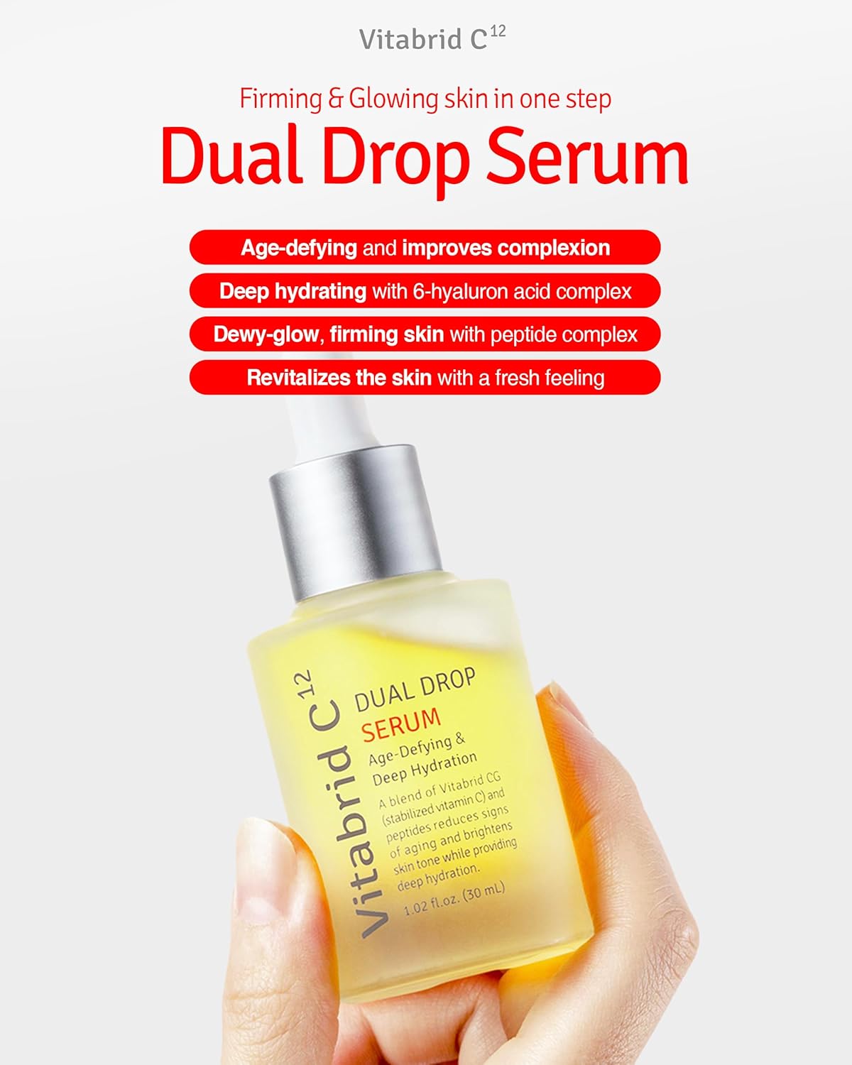 Dual Drop Serum - Hydrating & Antioxidant Face Serum with Peptides, Vitamin C, Hyaluronic Acid - Reduces Fine Lines and Wrinkles, Youthful Skin Glow - Highly Concentrated, Fragrance-Free, 1.02 fl.oz. - Image 2
