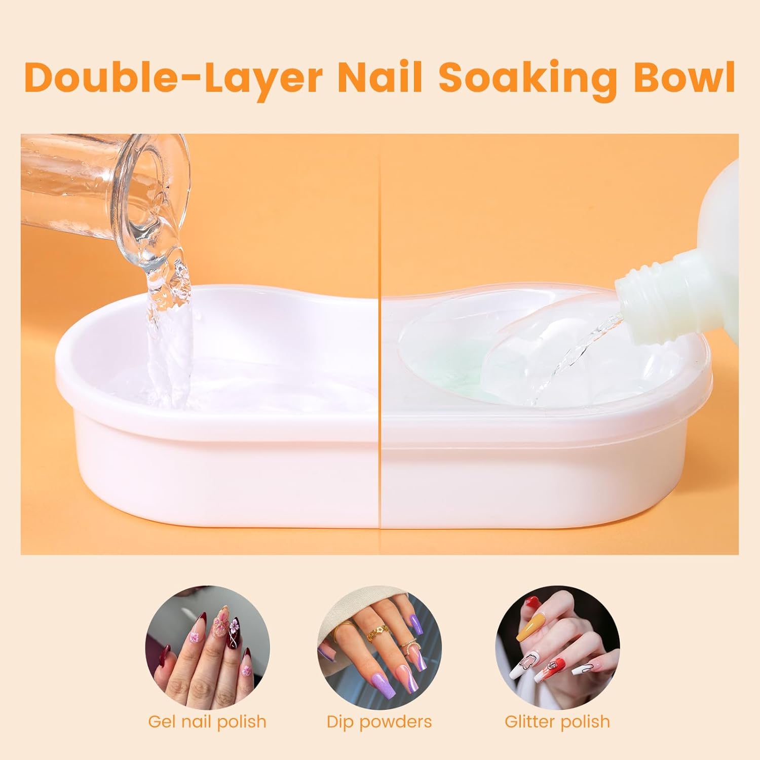 Dual Nail Soaking Bowl, Soak Off Gel Polish Remover Bowl for Home Users, Time Saver Manicure Bowl for Dip Powder/Gel/Acrylic Removal at Home & Salon, White - Image 3