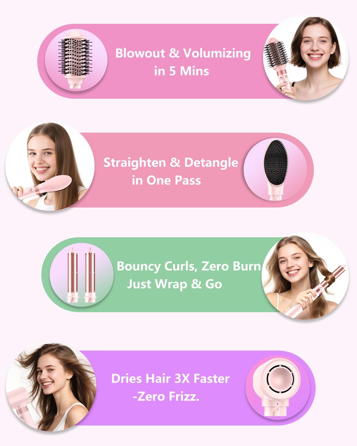 Dual Voltage 5 in 1 Hair Dryer Brush for Volume, Straightening, Drying and Travel Case included - Image 3