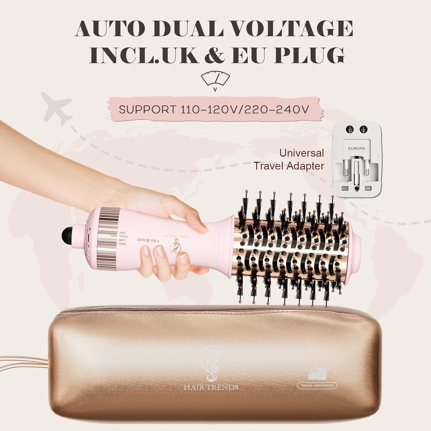 Dual Voltage Travel Hair Dryer Brush, Mini Hot Air Brush Styler & Dryer for European Travel, Hair Trends Nano Titanium 2 Inch One Step Hair Dryer and Styler Volumizer Oval Shape - Image 2
