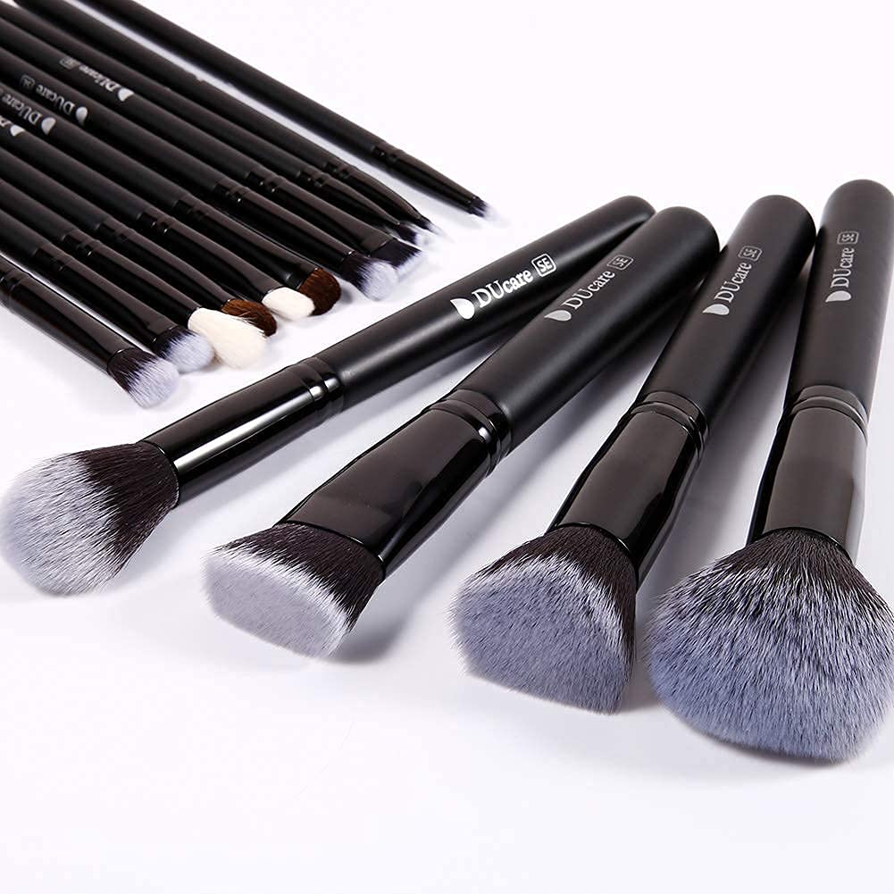 DUcare Makeup Brushes 15Pcs Premium Synthetic Kabuki Makeup Brush Set, Professional Foundation Concealers Powder Blush Blending Face Eye Shadows Black Brush Sets - Image 5