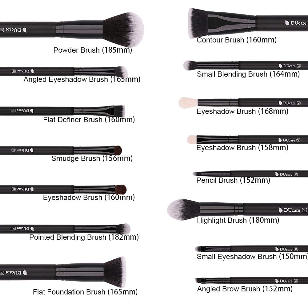 DUcare Makeup Brushes 15Pcs Premium Synthetic Kabuki Makeup Brush Set, Professional Foundation Concealers Powder Blush Blending Face Eye Shadows Black Brush Sets - Image 4