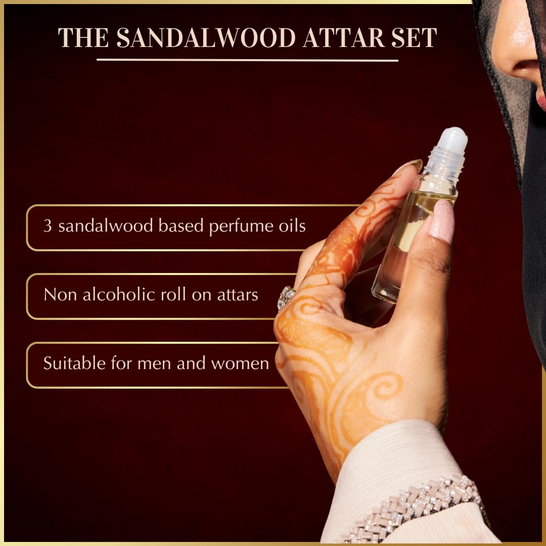 Dukhni Sandalwood Attar Oil Set Arabian sandalwood perfume oils | 3 assorted scents x 6ml | Alcohol free, Vegan, Sandalia Collection Set for Gifting | Chandan Prayer Oils, Islamic Fragrances - Image 2