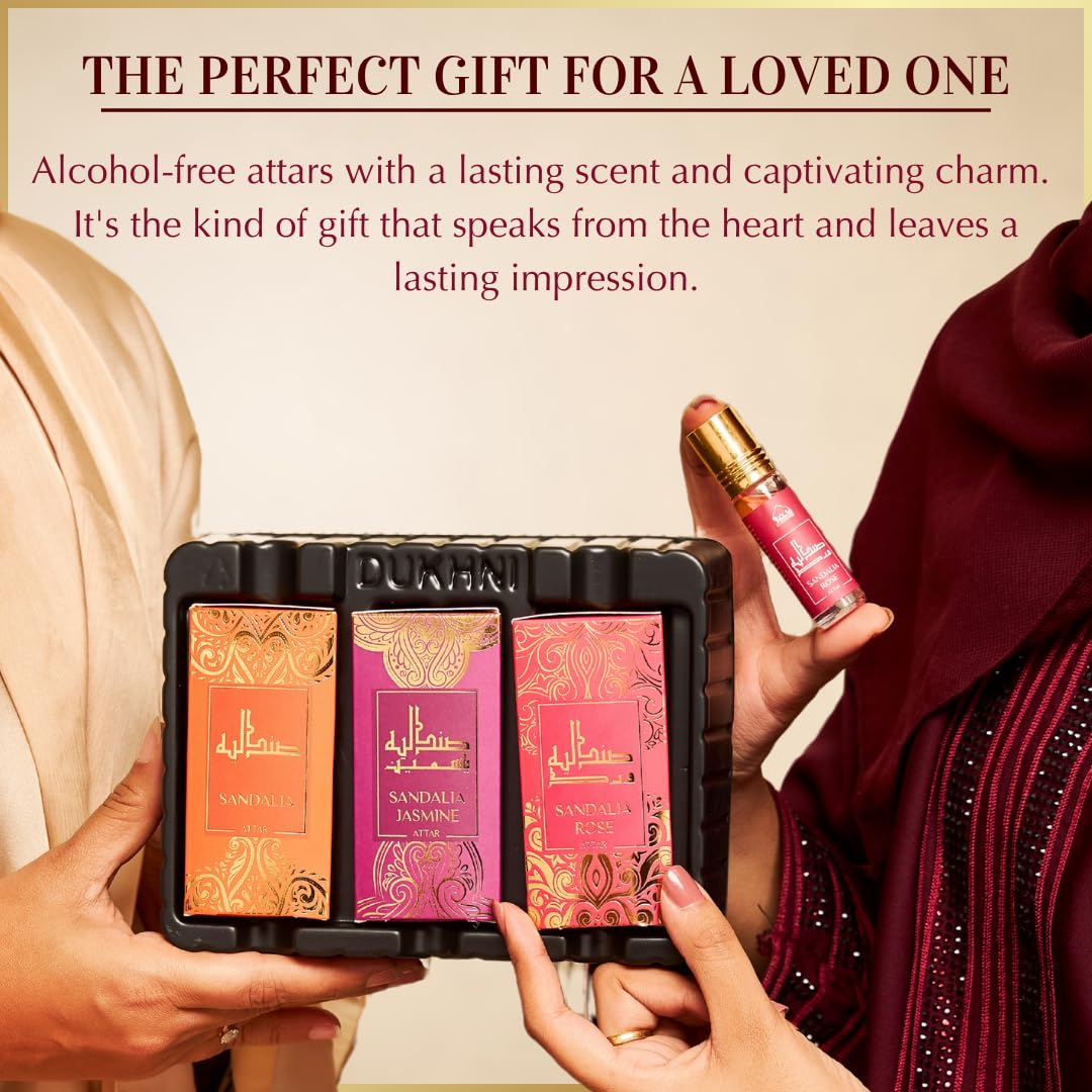 Dukhni Sandalwood Attar Oil Set Arabian sandalwood perfume oils | 3 assorted scents x 6ml | Alcohol free, Vegan, Sandalia Collection Set for Gifting | Chandan Prayer Oils, Islamic Fragrances - Image 5