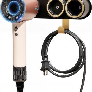 Dyson Hair Dryer Holder, Dyson Hair Dryer Stand for Supersonic Nural & Attachments, Dyson Hair Dryer Wall Mount Organizer, Upgraded Magnetic Dyson Blow Dryer Holder for Bathroom Black UEMUSI