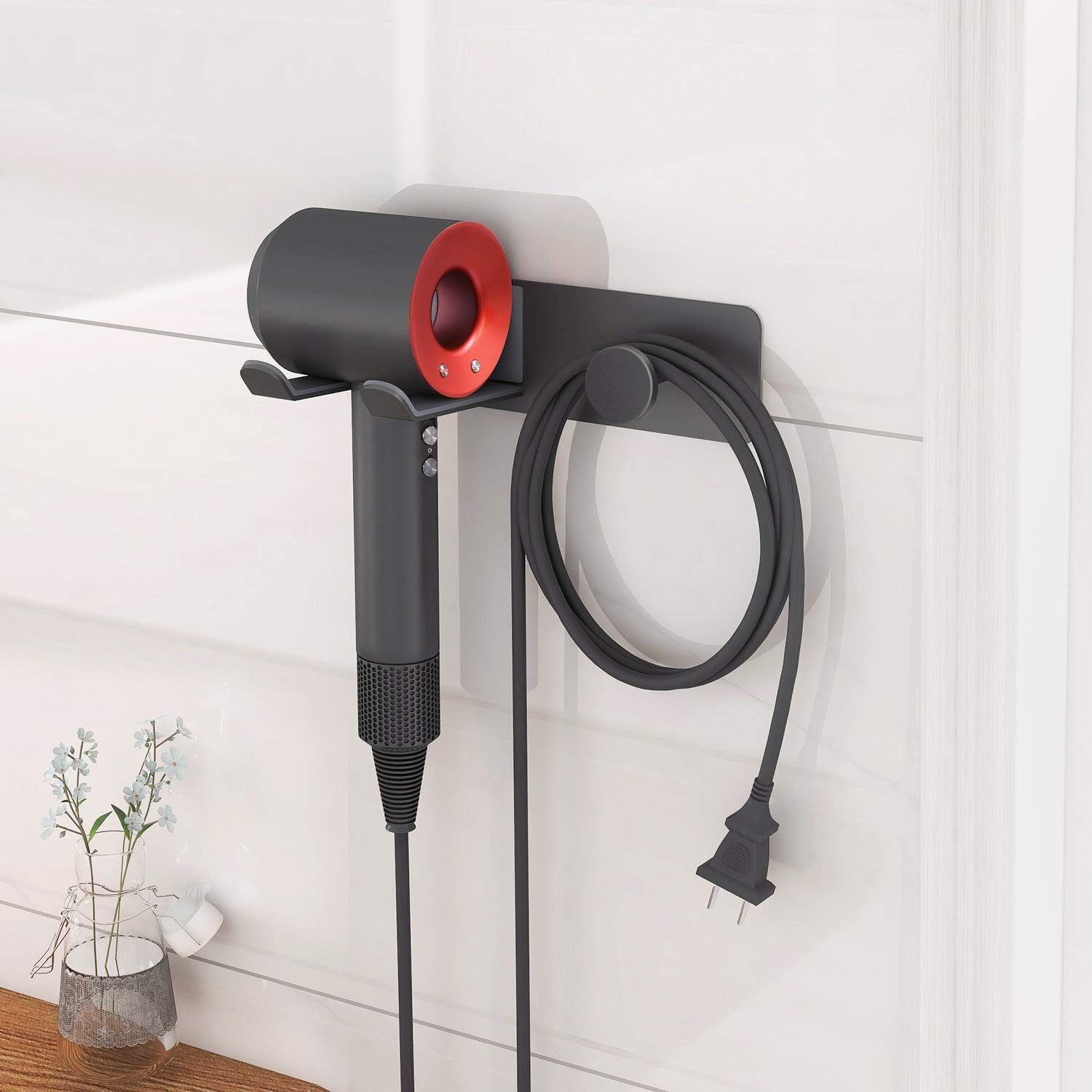 Dyson Hair Dryer Holder Wall Mounted with Self Adhesive, FLE SUS-304 Stainless Steel Wall Mount Adhesive Rack Organizer for Dyson Supersonic Hair Blow Dryer, Power Plug, Diffuser and Nozzle - Image 2