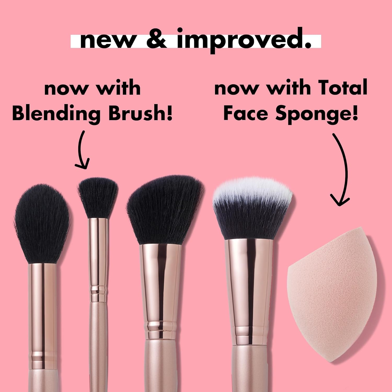 e.l.f. Complexion Essentials Brush & Sponge Set, Concealer, Powder, Blush & Highlighter Brushes & Total Face Sponge, Vegan & Cruelty-Free - Image 3