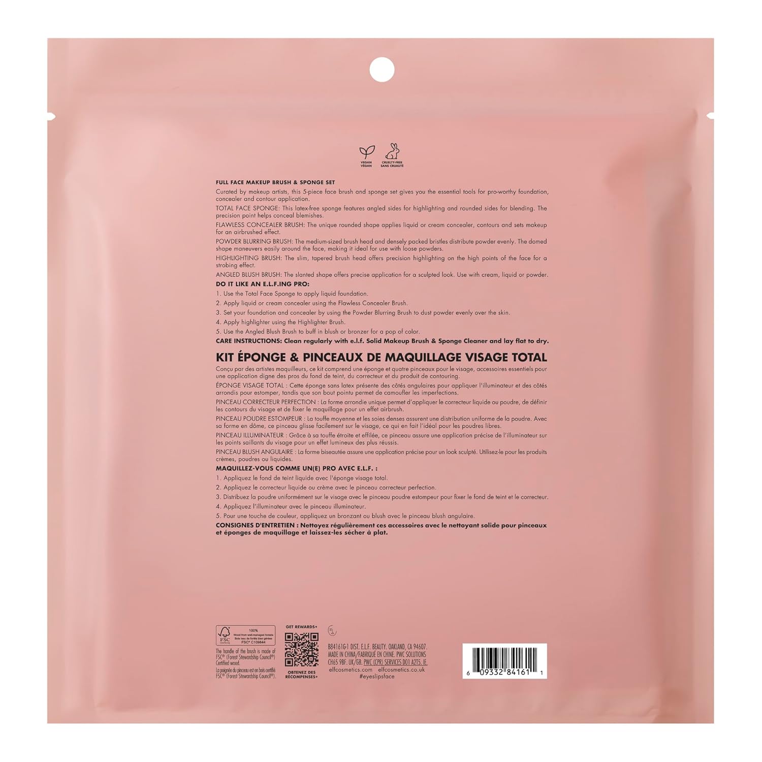 e.l.f. Complexion Essentials Brush & Sponge Set, Concealer, Powder, Blush & Highlighter Brushes & Total Face Sponge, Vegan & Cruelty-Free - Image 6