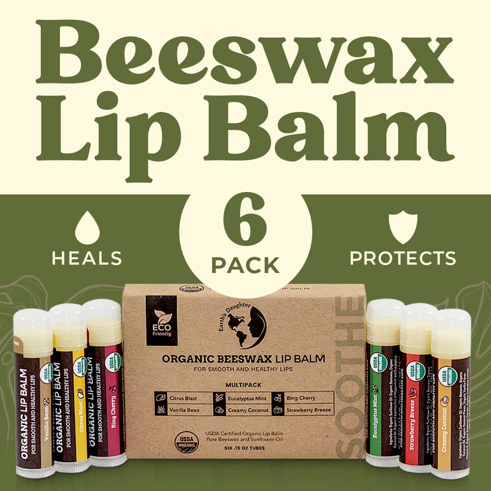 Earth's Daughter USDA Organic Lip Balm 6-Pack - Fruit Flavors, Beeswax, Coconut Oil, Vitamin E - Best Lip Repair Chapstick for Dry Cracked Lips - Moisturizing Lip Care - Image 5