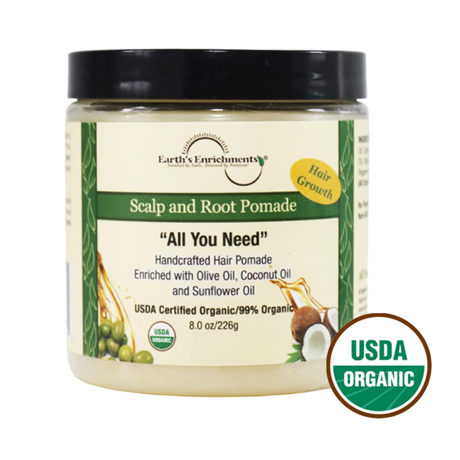 Earth's Enrichments Organic Pomade - Hair Food for Growth, Contains Tea Tree, Rosemary, Lavender Oil, Natural Hair Grease for Thick, Straight, Curly, Wavy, Thin Hair, Women, Men, Kids, USDA, 8oz - Image 6