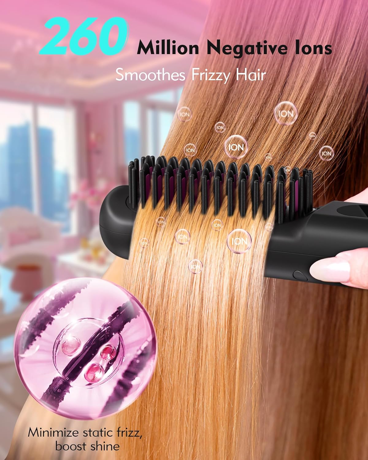 Easywave Cordless Hair Straightener Brush: Portable Hair Straightener for Travel - Negative Ion Hot Comb Hair Straightening Brush for Women, USB Rechargeable, Long-Standby, Anti-Scald - Image 4