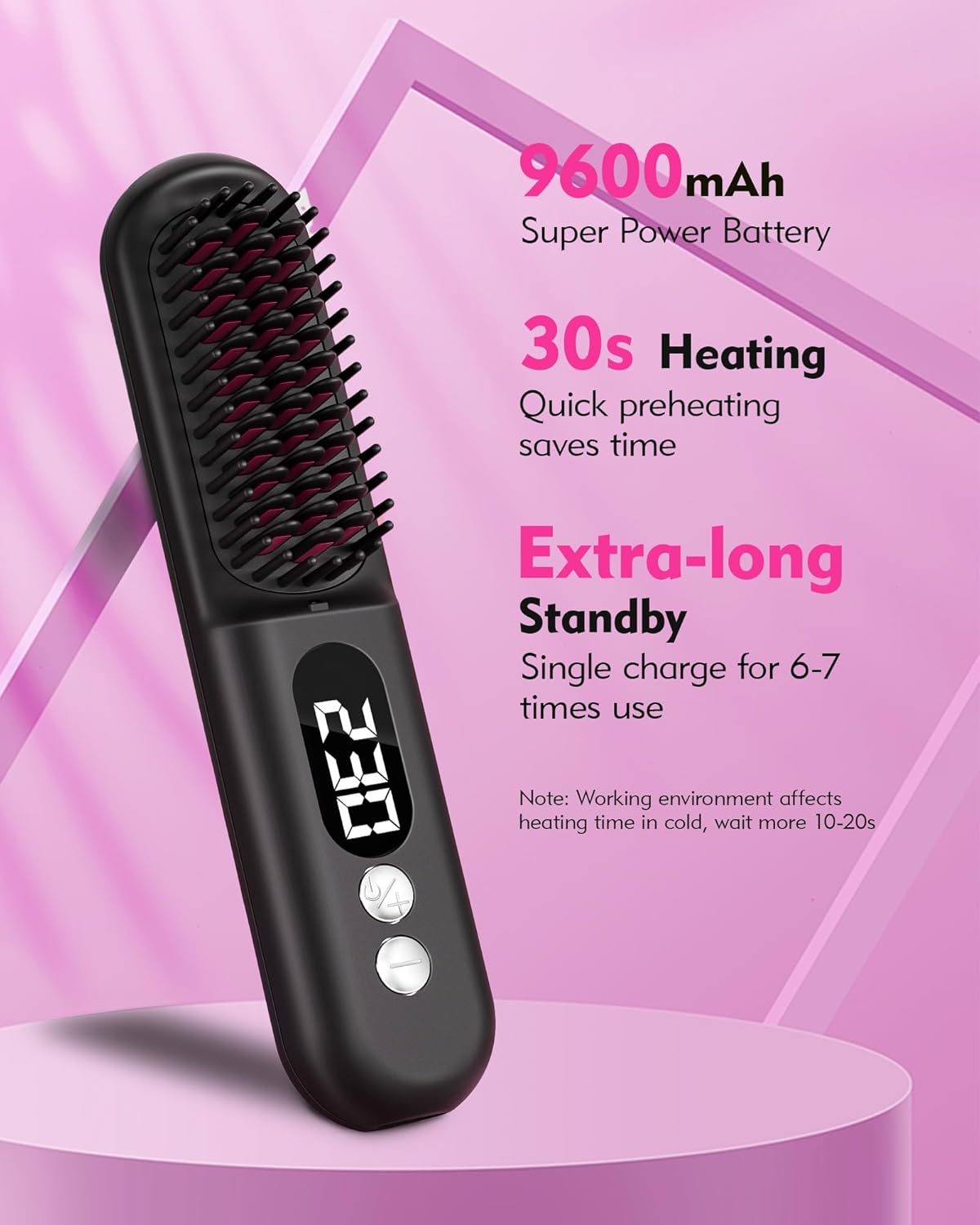 Easywave Cordless Hair Straightener Brush: Portable Hair Straightener for Travel - Negative Ion Hot Comb Hair Straightening Brush for Women, USB Rechargeable, Long-Standby, Anti-Scald - Image 3