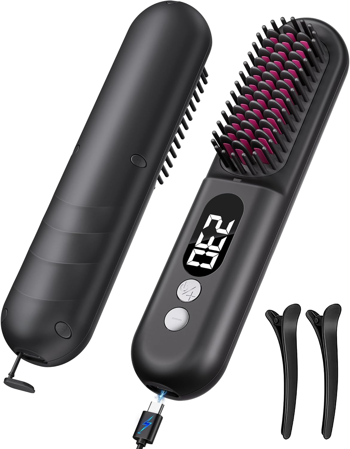 Easywave Cordless Hair Straightener Brush: Portable Hair Straightener for Travel - Negative Ion Hot Comb Hair Straightening Brush for Women, USB Rechargeable, Long-Standby, Anti-Scald