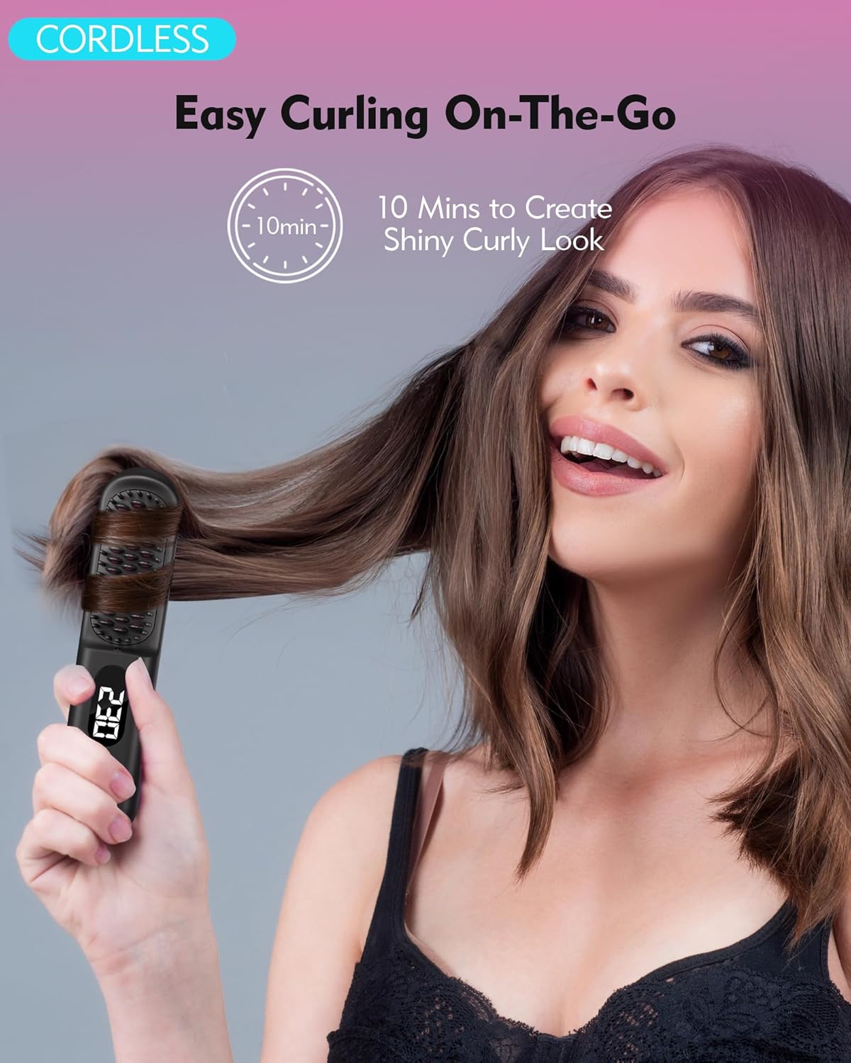Easywave Cordless Hair Straightener Brush: Portable Hair Straightener for Travel - Negative Ion Hot Comb Hair Straightening Brush for Women, USB Rechargeable, Long-Standby, Anti-Scald - Image 2
