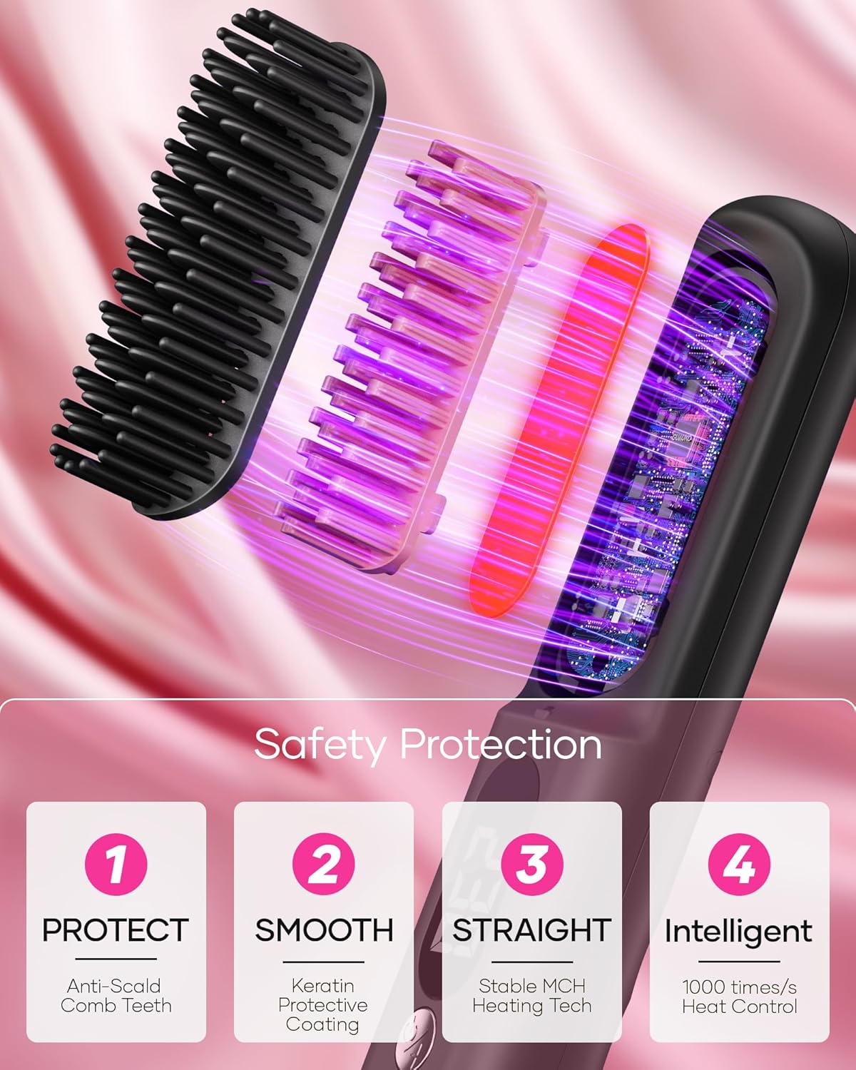 Easywave Cordless Hair Straightener Brush: Portable Hair Straightener for Travel - Negative Ion Hot Comb Hair Straightening Brush for Women, USB Rechargeable, Long-Standby, Anti-Scald - Image 7