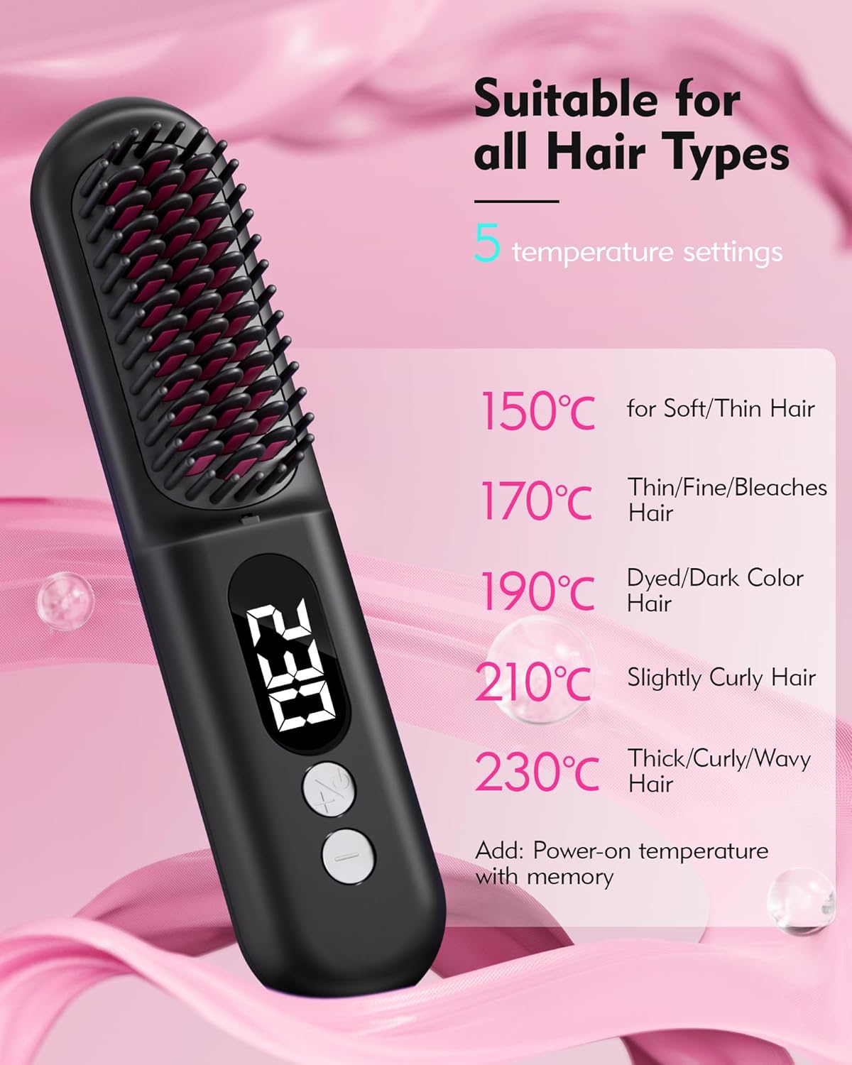 Easywave Cordless Hair Straightener Brush: Portable Hair Straightener for Travel - Negative Ion Hot Comb Hair Straightening Brush for Women, USB Rechargeable, Long-Standby, Anti-Scald - Image 5