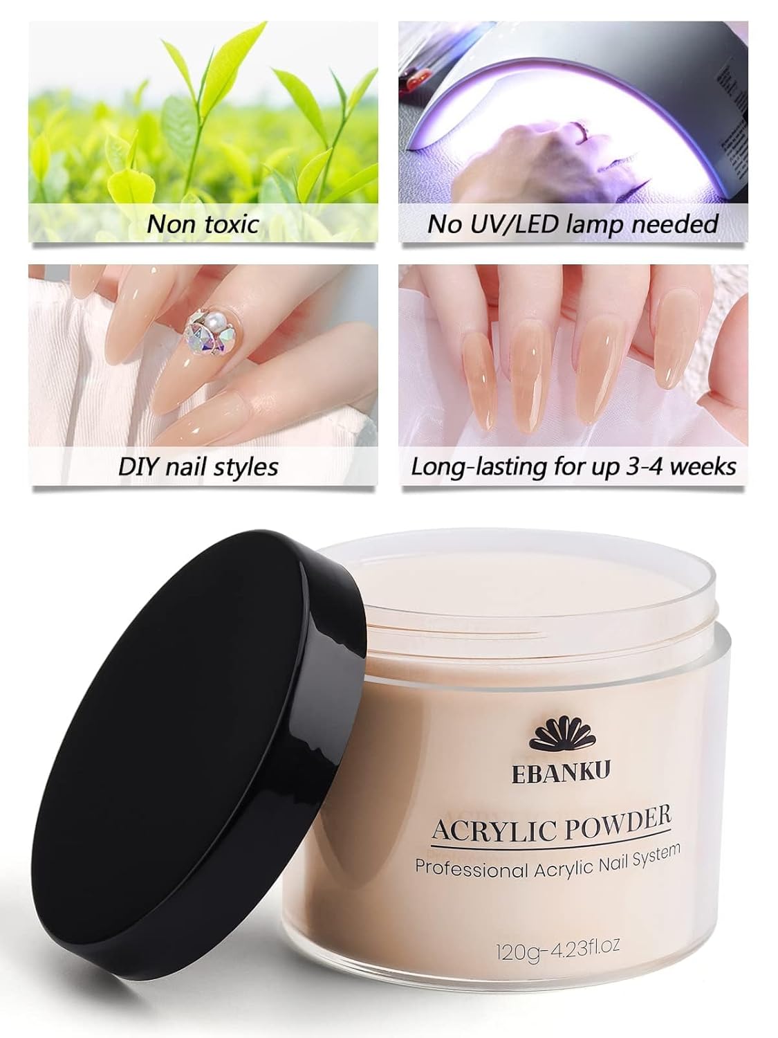 EBANKU Nude Acrylic Powder, 120g/4.23oz Acrylic Powder Large Capacity Professional Acrylic Nail Powder for Nail Acrylic Extension, Nail Carving, Long-Lasting, No Nail Lamp Needed - Image 3
