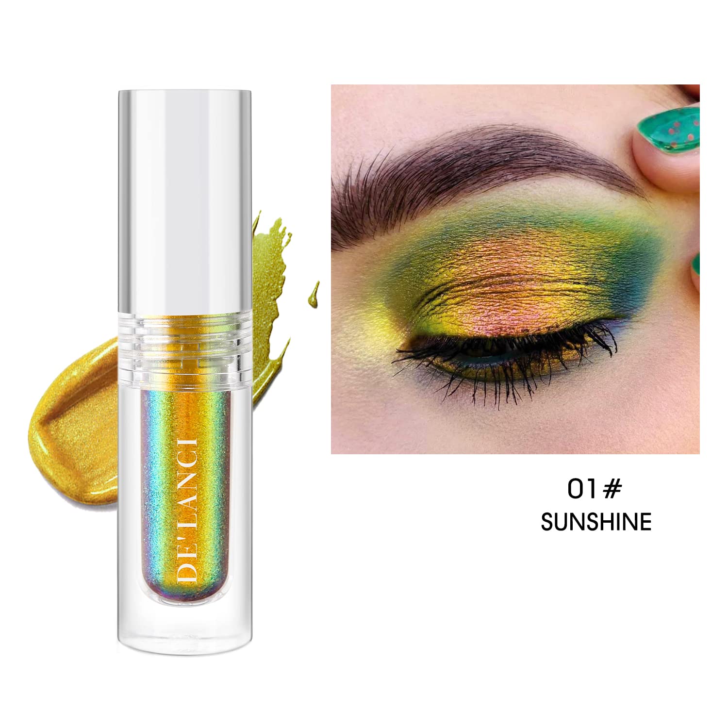 ecofavor Liquid Duochrome Eyeshadow, Chameleon Glitter Liquid Eye Shadow, Metallic Gold Shimmer, Long Lasting High Pigment Waterproof, Quick Drying, Sparkling Shiny Eye Makeup for Beginners #1 - Image 2