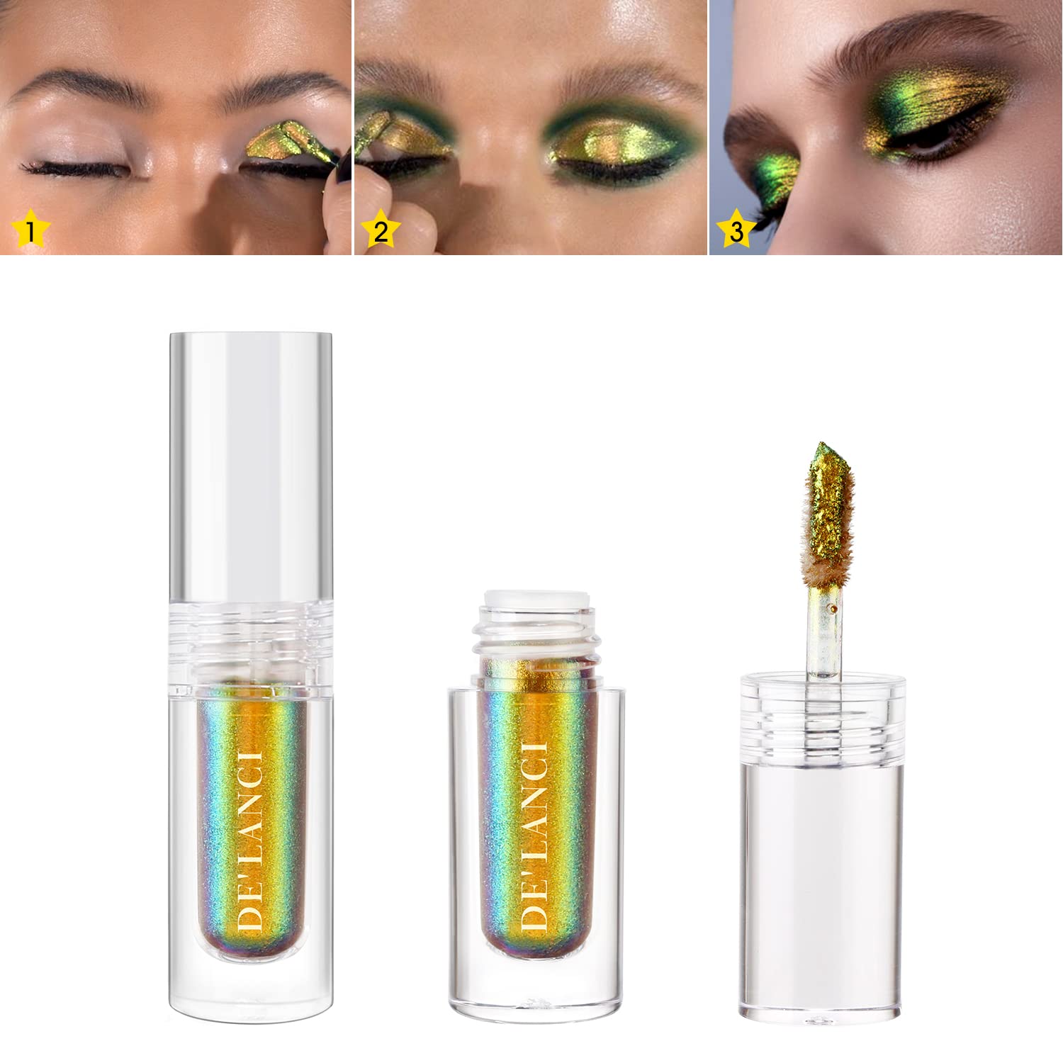 ecofavor Liquid Duochrome Eyeshadow, Chameleon Glitter Liquid Eye Shadow, Metallic Gold Shimmer, Long Lasting High Pigment Waterproof, Quick Drying, Sparkling Shiny Eye Makeup for Beginners #1 - Image 3