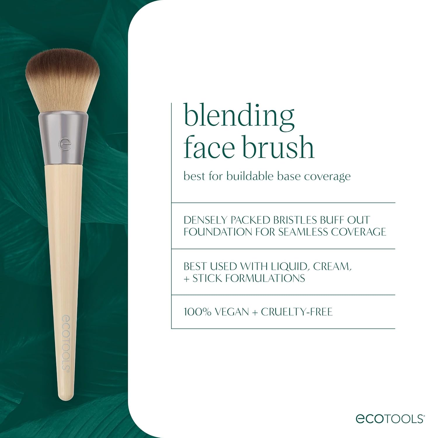 EcoTools Blending Face Makeup Brush, For Liquid & Cream Foundation, Bronzer, & Blush, Multipurpose Makeup Brush, Dense, Synthetic Bristles, Eco Friendly, Cruelty-Free & Vegan, 1 Count - Image 3