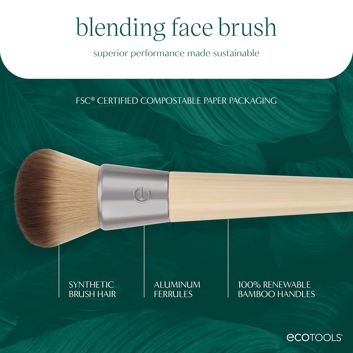 EcoTools Blending Face Makeup Brush, For Liquid & Cream Foundation, Bronzer, & Blush, Multipurpose Makeup Brush, Dense, Synthetic Bristles, Eco Friendly, Cruelty-Free & Vegan, 1 Count - Image 4