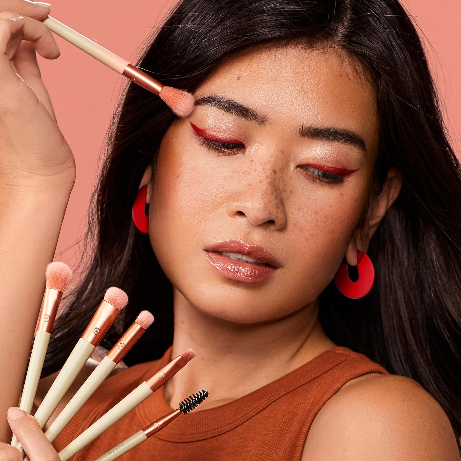 EcoTools Elements Fiery Eye Makeup Brush Set, For Eyeshadow & Eyeliner, Blending Brushes for Eyes, Eco Friendly Makeup Brushes, Limited Edition, Orange, Cruelty Free & Vegan, 6 Piece Set - Image 5