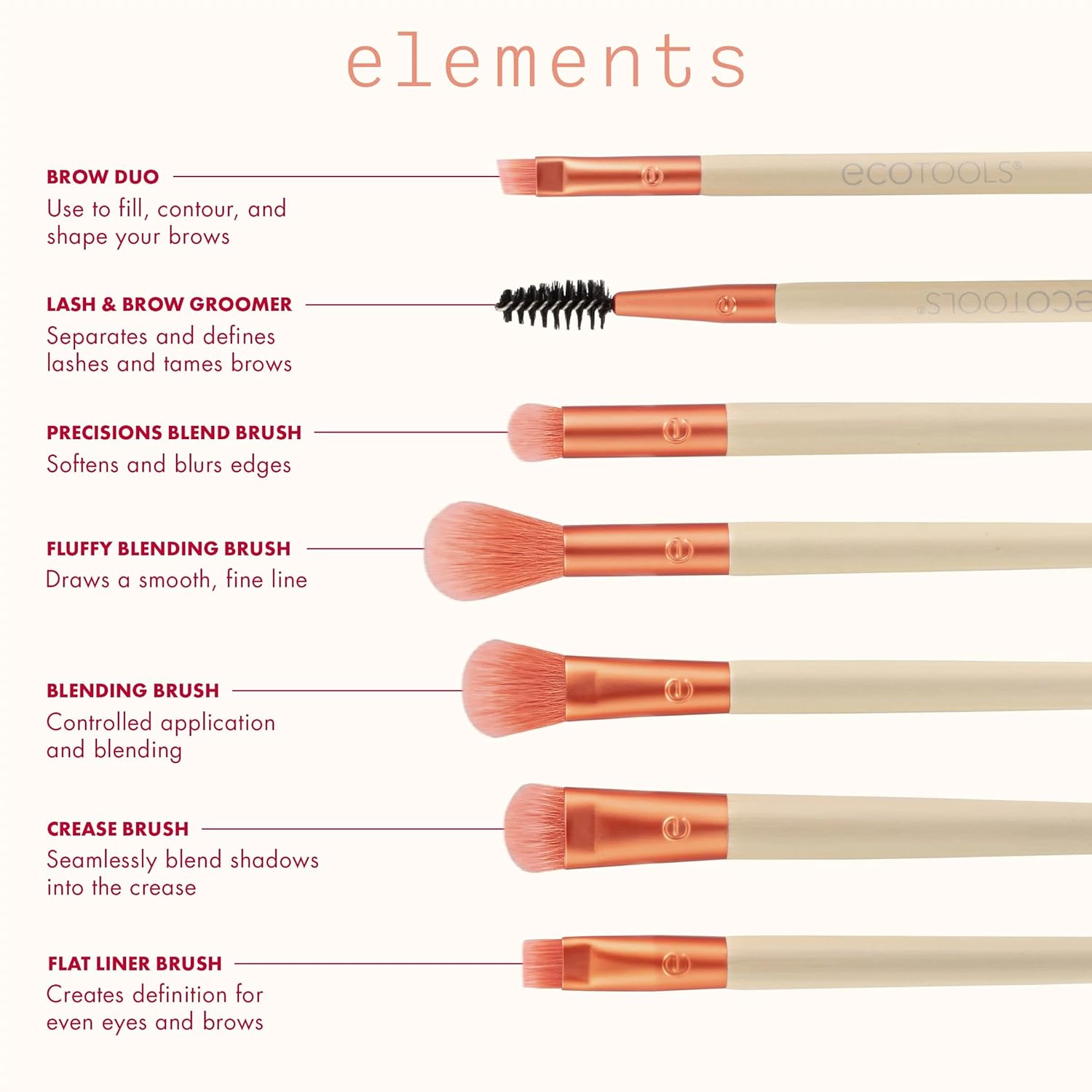 EcoTools Elements Fiery Eye Makeup Brush Set, For Eyeshadow & Eyeliner, Blending Brushes for Eyes, Eco Friendly Makeup Brushes, Limited Edition, Orange, Cruelty Free & Vegan, 6 Piece Set - Image 4