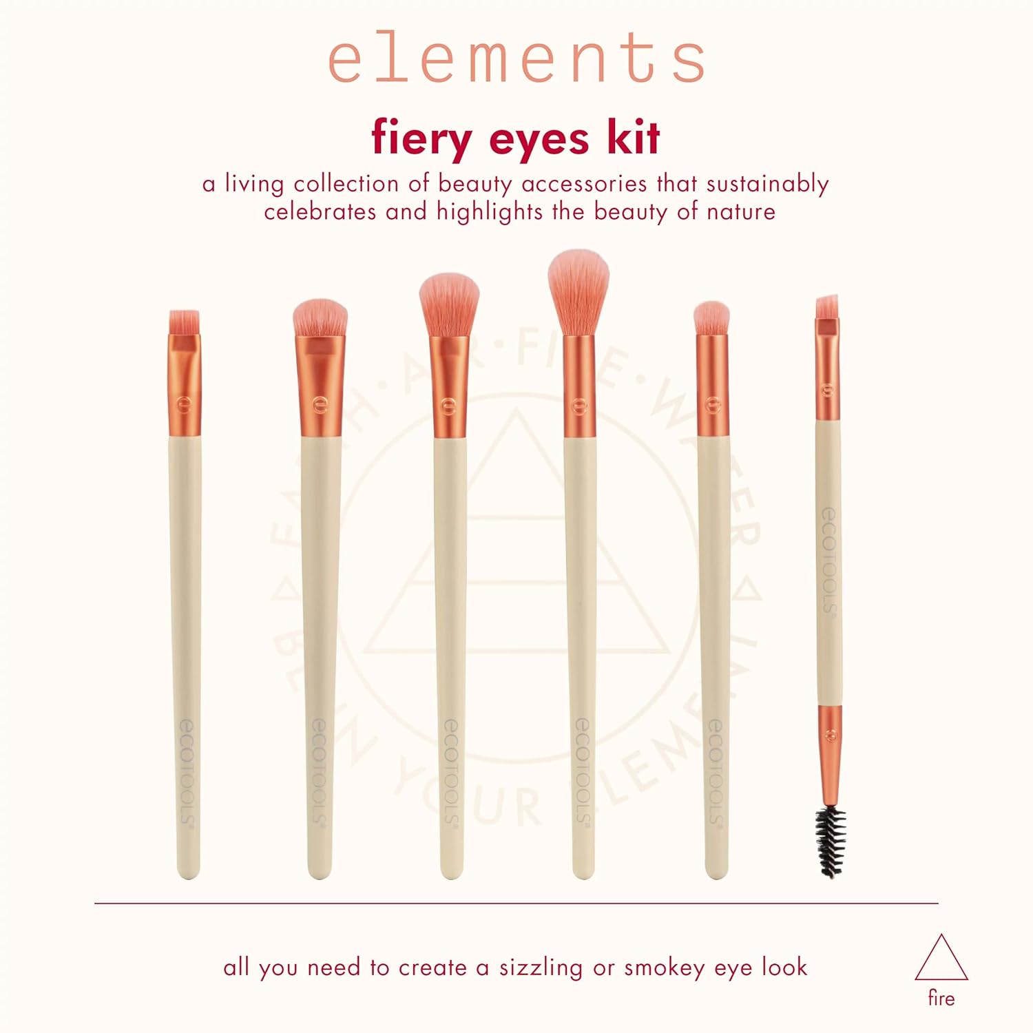 EcoTools Elements Fiery Eye Makeup Brush Set, For Eyeshadow & Eyeliner, Blending Brushes for Eyes, Eco Friendly Makeup Brushes, Limited Edition, Orange, Cruelty Free & Vegan, 6 Piece Set - Image 3