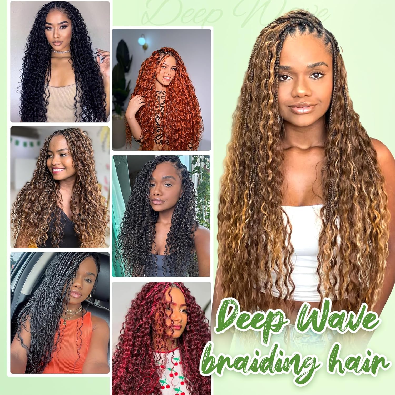 Eerya Long Curly Braiding Hair 18 Inch 2 Packs Ocean Wave Crochet Hair for Black Women Deep Wave Braiding Hair for Boho Braids (18 inch, 1B) - Image 6