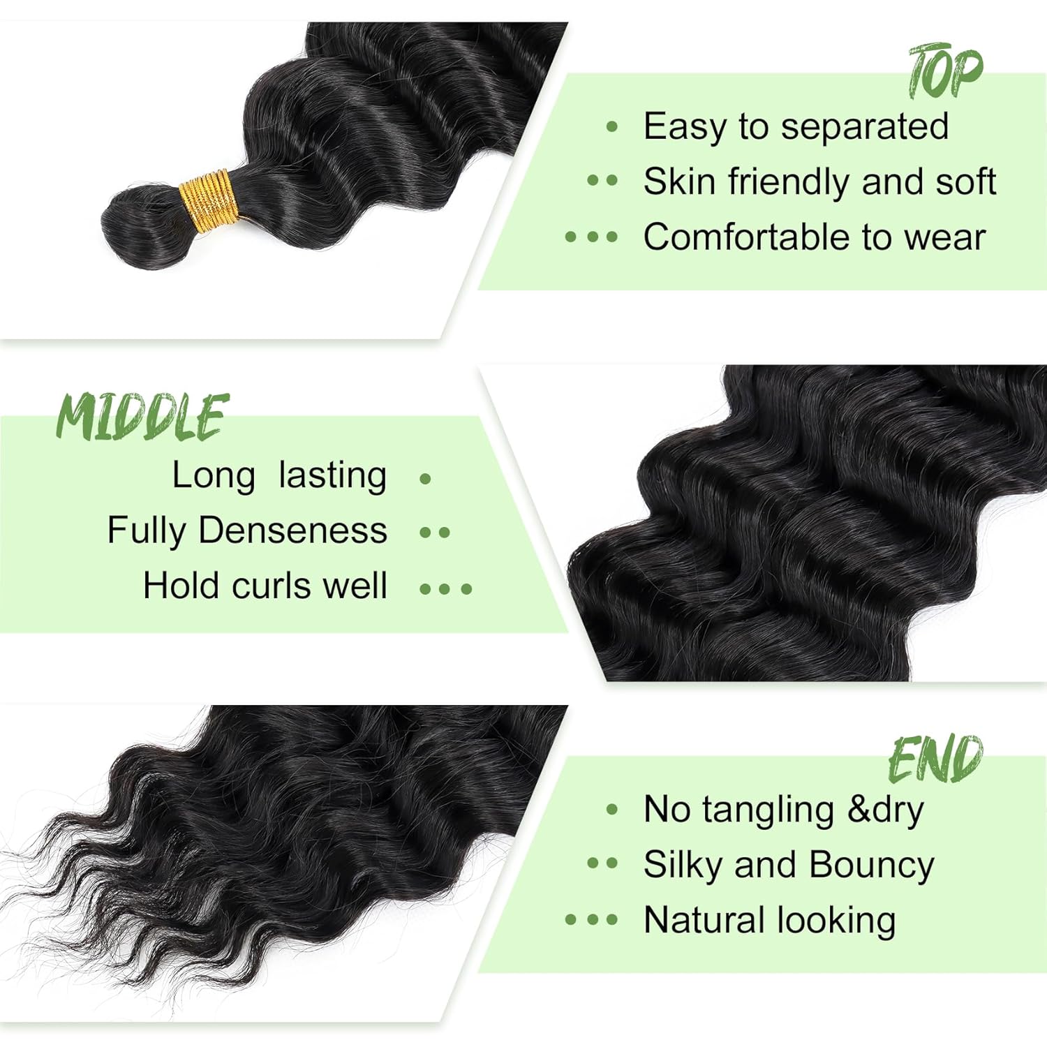 Eerya Long Curly Braiding Hair 18 Inch 2 Packs Ocean Wave Crochet Hair for Black Women Deep Wave Braiding Hair for Boho Braids (18 inch, 1B) - Image 4