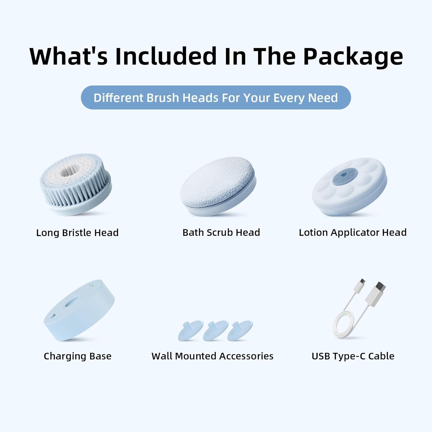 Electric Body Brush Back Scrubber for Shower, Waterproof Long Dual Handle Power Body Scrubber with 3 Heads, Rechargeable Bath Brush & 2 Speeds, for Cleansing, Exfoliating and Massaging Skin - Image 6