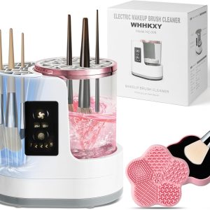 Electric Makeup Brush Cleaner Machine with Makeup Brush Dryer and Silicone Makeup Brush Cleaner Mat, Automatic USB Cosmetic Brushes Cleaner Tool for All Beauty Makeup Brush Set, Contour, Eyeshadow