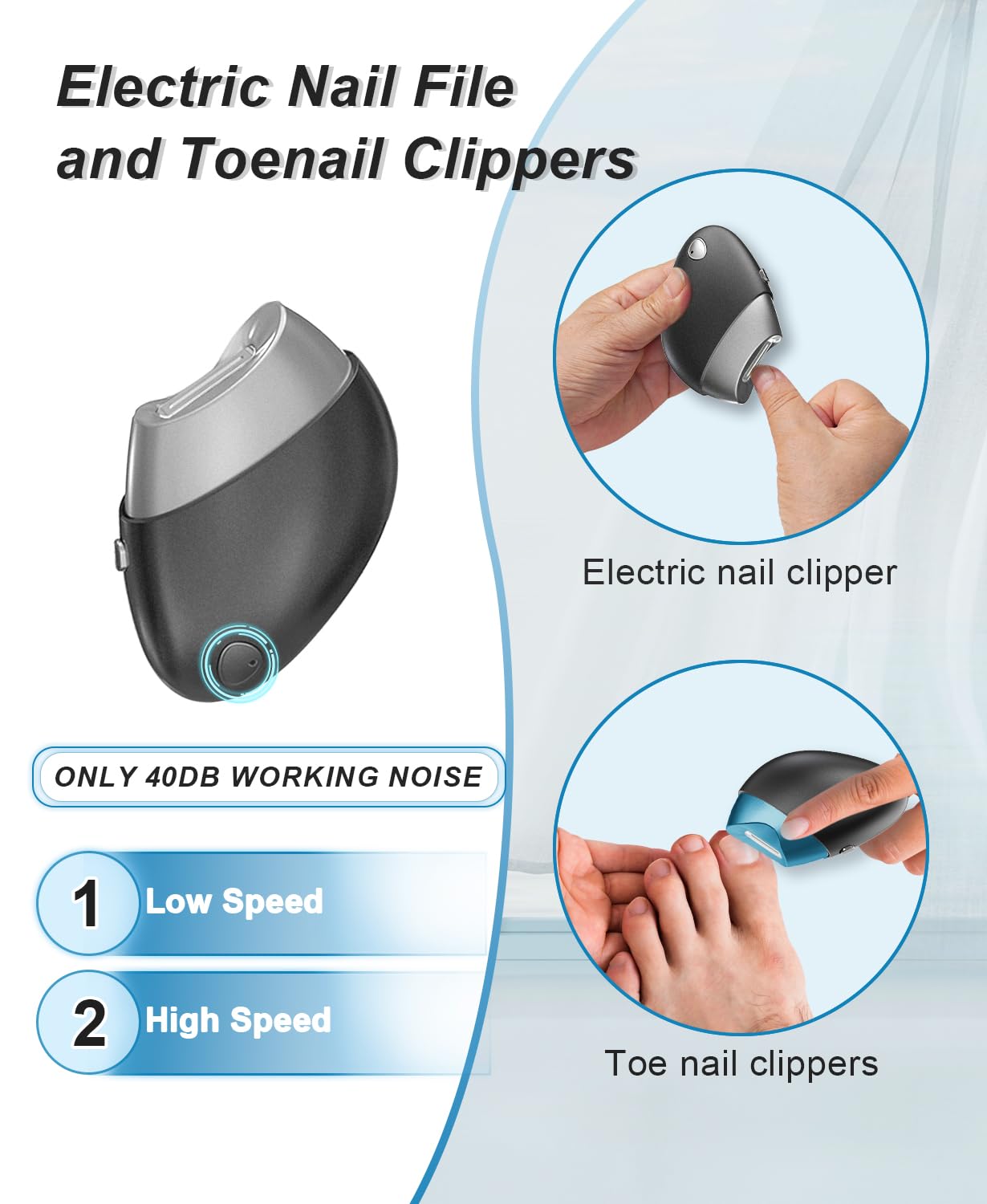 Electric Nail Clipper, Upgraded Toe Nail Clippers with Nail Scraps Storage, 2 Speeds, Magnetic Cover, Type-C Rechargeable, Safety Electric Nail File for Thick Toenails, Adult, Seniors, Men - Image 4