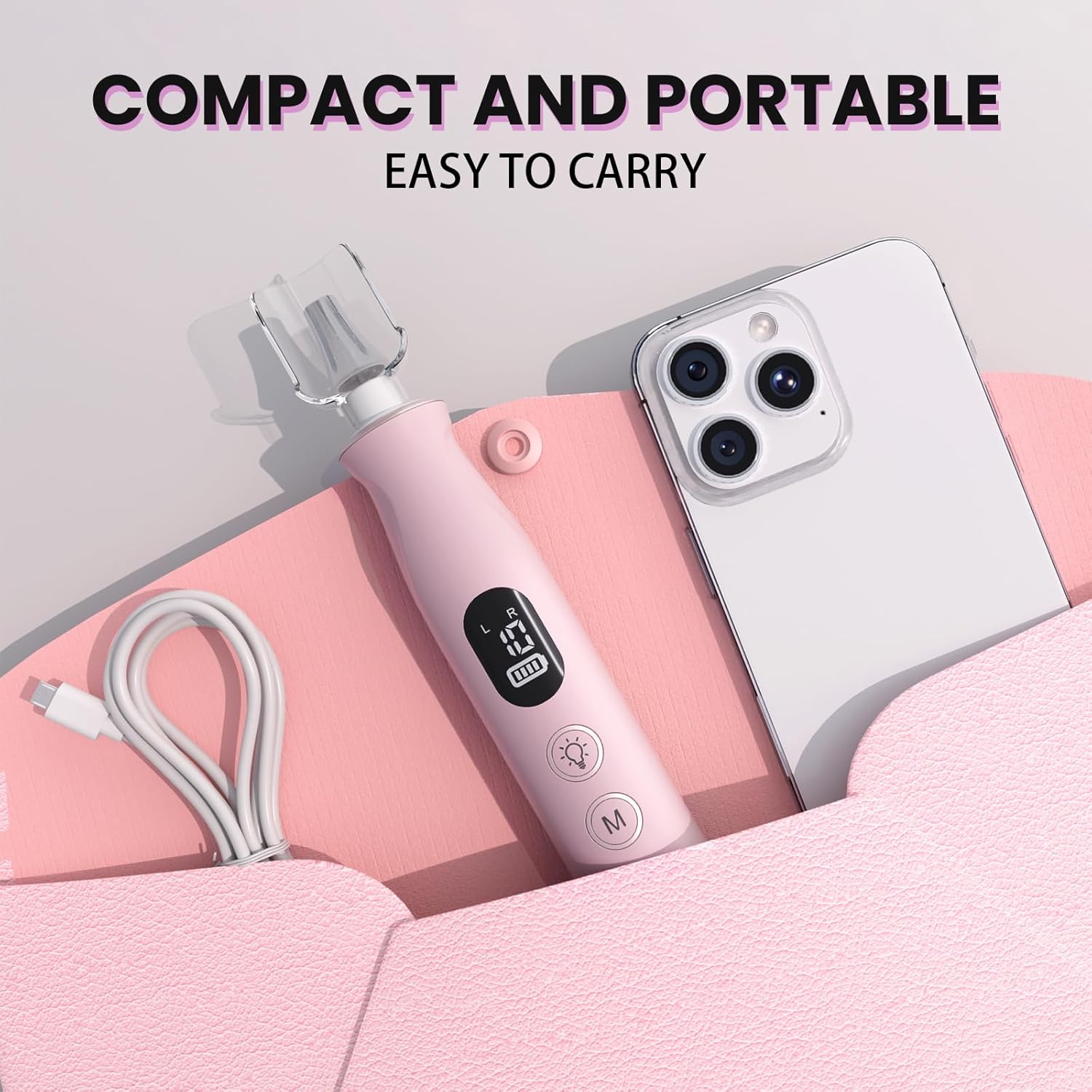 Electric Nail Drill, Cordless 2000 mAh Rechargeable Portable Nail File 12 in 1 Kit for Thick Toenails, 10 Speeds Nail Dril Machine Professional Manicure Pedicure for Hand Natural Nails Care (Pink) - Image 6