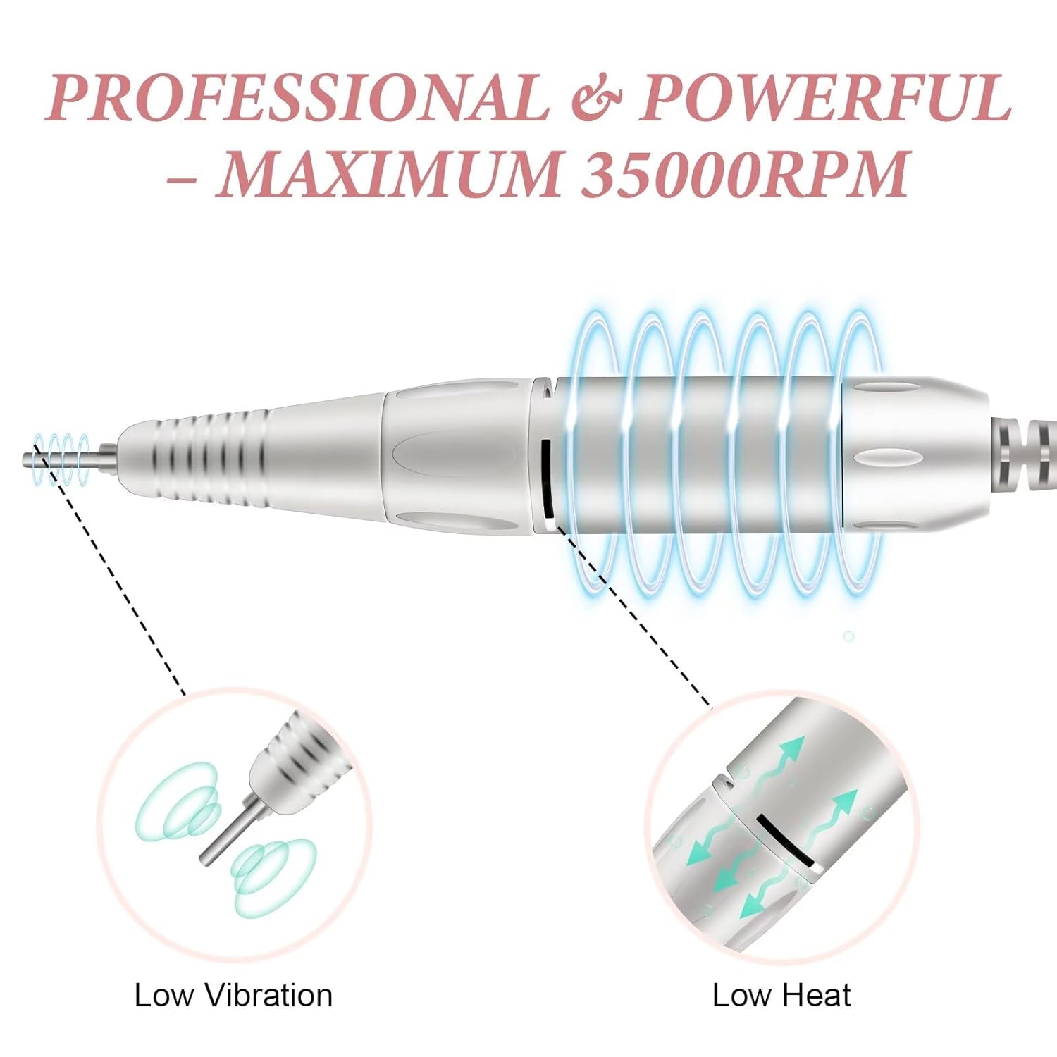Electric Nail Drill, DELIFO Portable Nail Drill Professional PedicureRechargeable 35000 RPM Nail File Machine Acrylic Nails Polishing Tools with Bits LED Display for Home Salon Manicure - Image 5