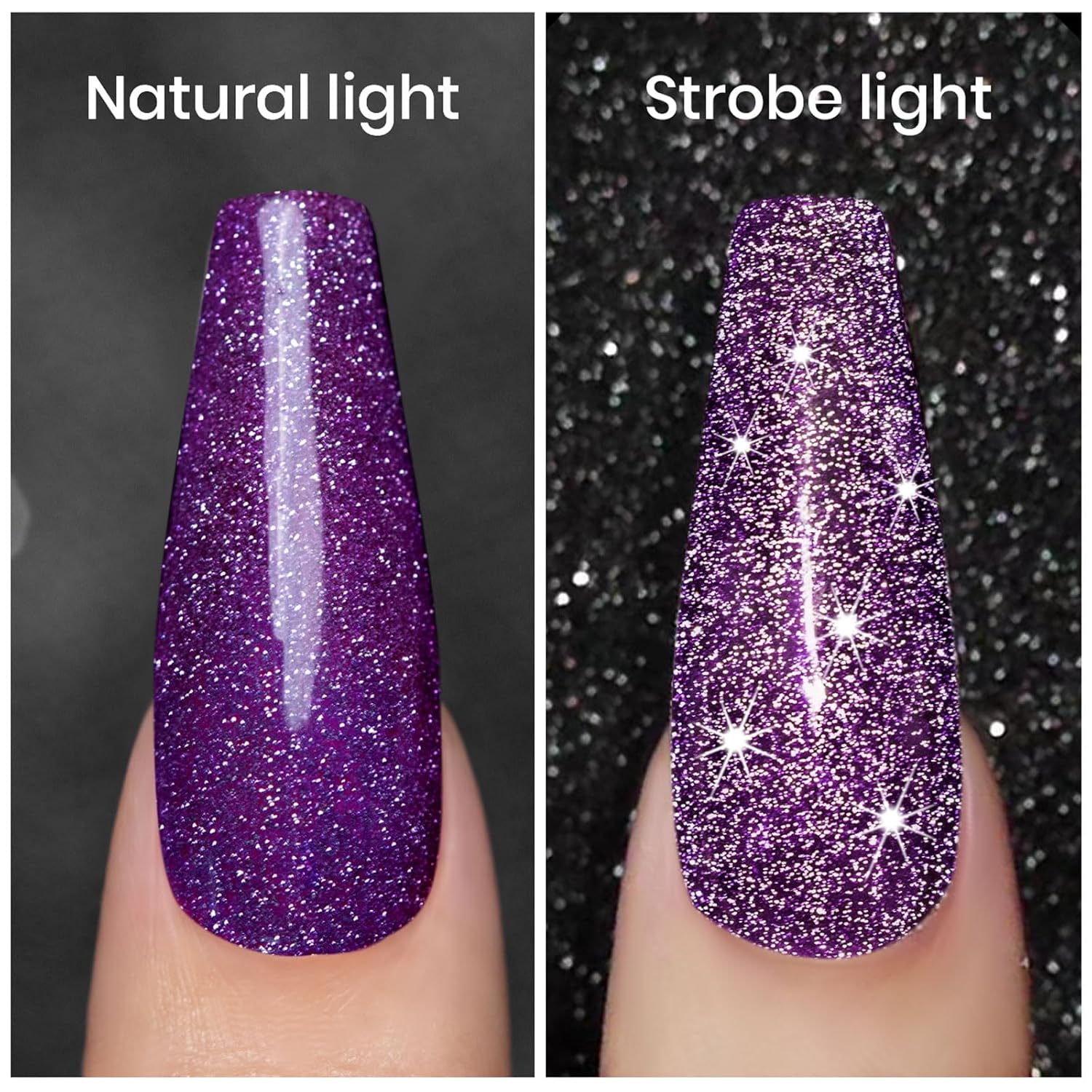 Elegant Purple Glitter Gel Nail Polish, Reflective Diamond Gelpolish, Soak Off U V L E D NailGel Shimmer Shiny Gel Nail Art Manicure Salon DIY at Home RAR89 - Image 2